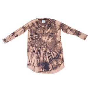 Sister Soul Tie Dye Orange Brown Long Sleeve Rib Knit Henley Tunic Women Sz L/XL